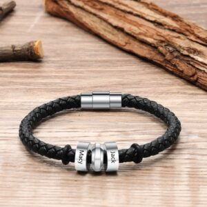 Bracelet en cuir tissé personnalisé 2 prénoms 9