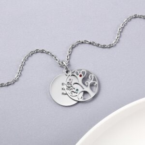 Collier pendentif arbre de vie gravé multi prénoms 12