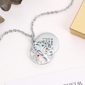 Collier pendentif arbre de vie gravé multi prénoms 13