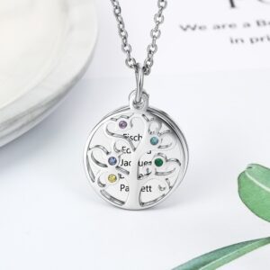 Collier pendentif arbre de vie gravé multi prénoms 14