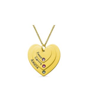 Collier triple cœurs gravés avec pierres de naissance 9