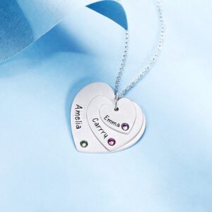 Collier triple cœurs gravés avec pierres de naissance 10