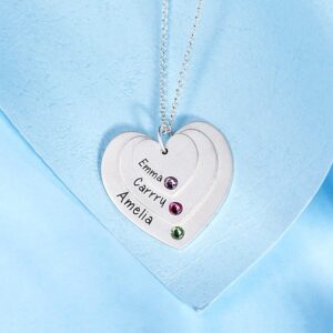 Collier triple cœurs gravés avec pierres de naissance 11