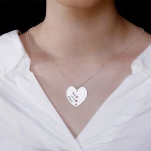 Collier triple cœurs gravés avec pierres de naissance 12
