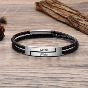 Bracelet en cuir gravé 2 prénoms pour hommes 7