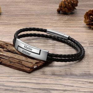 Bracelet en cuir gravé 2 prénoms pour hommes 8