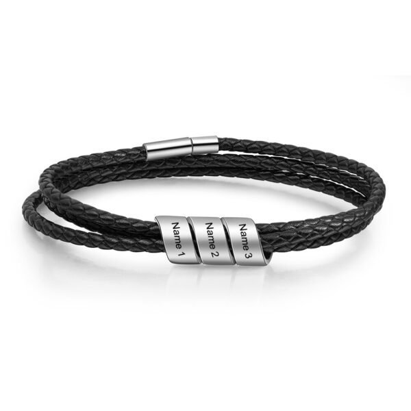 Bracelet homme en cuir noir personnalisé 3