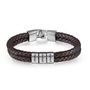 Bracelet personnalisé à cuir marron et à perles 14 Bracelet personnalisé à cuir marron et à perles 14