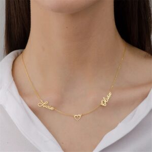 Collier personnalisé double prénoms avec cœur 9