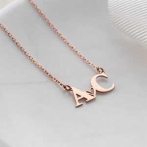 Collier double initiales personnalisé avec cœur 14 Collier double initiales personnalisé avec cœur 14