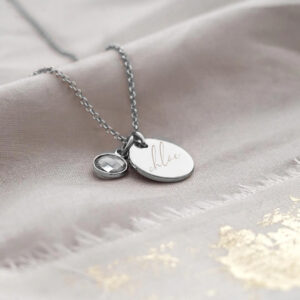 Collier prénom gravé avec pierre de naissance 14