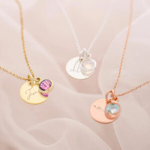 Collier prénom gravé avec pierre de naissance 13