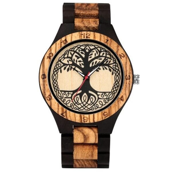 Montre à quartz en bois à cadran arbre de vie 3