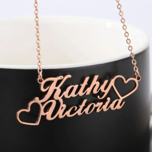 Collier personnalisés 2 prénoms et 2 Coeurs pour couples 9