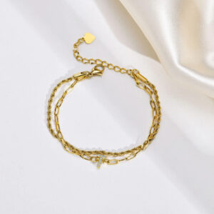 Bracelet Initiale à double couche pour femme 12