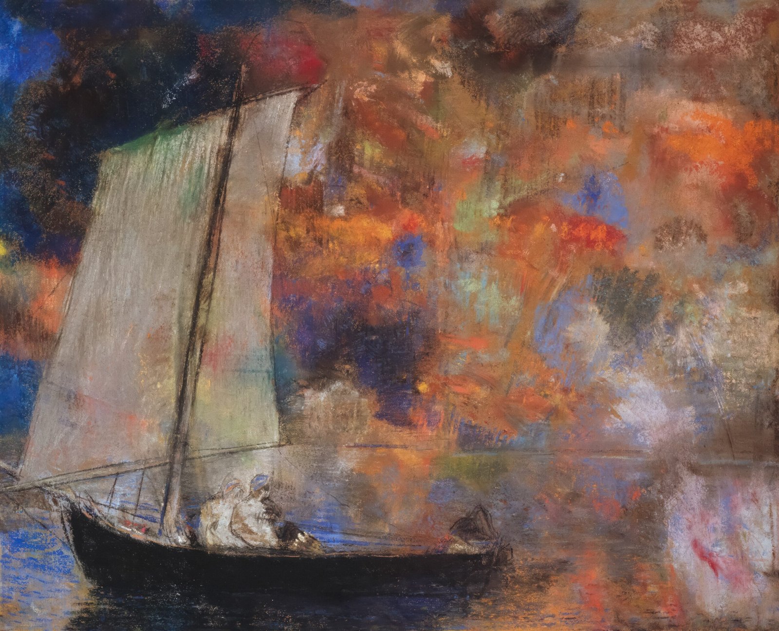 a painting of a sailboat on a body of water
